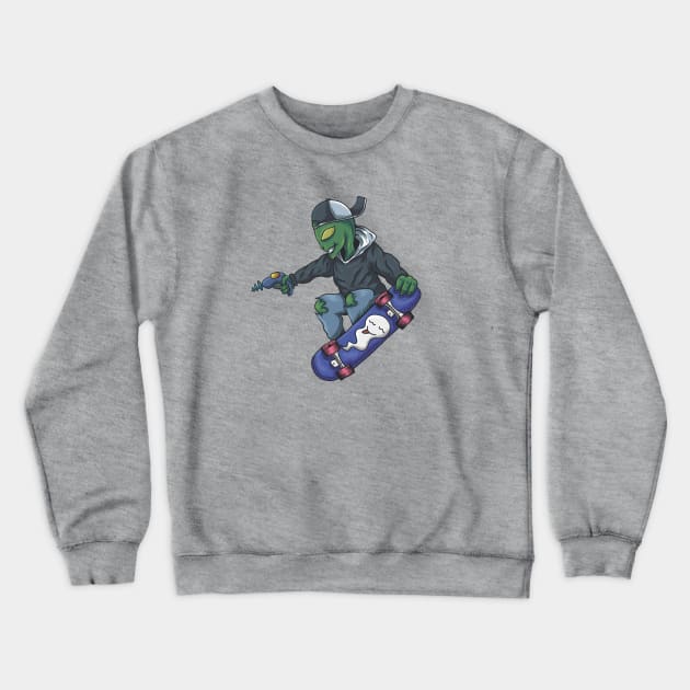 Alien Skateboarder with Ray Gun Crewneck Sweatshirt by SLAG_Creative